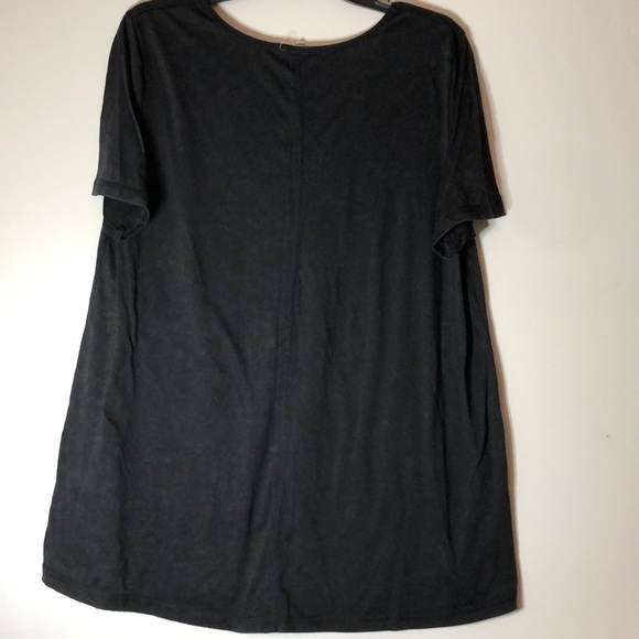 Love riche black long tunic short sleeve shirt top T-shirt seam front printed M - Picture 3 of 7
